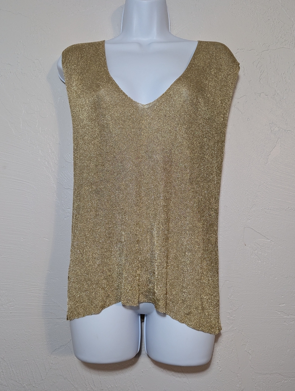 Metallic Gold Chainlink Open Knit Top Festival Ren Fair Layer Statement Party